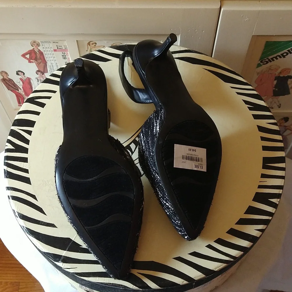 NIB dressbarn woven black and cream slingbacks Sz 8.5 - Picture 6 of 8